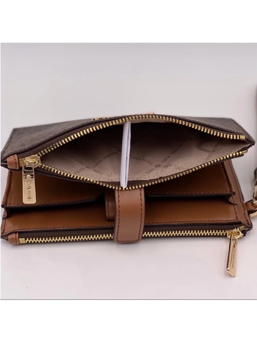 Michael Kors Jet Set Travel Double Zip Wallet Wristlet Brown